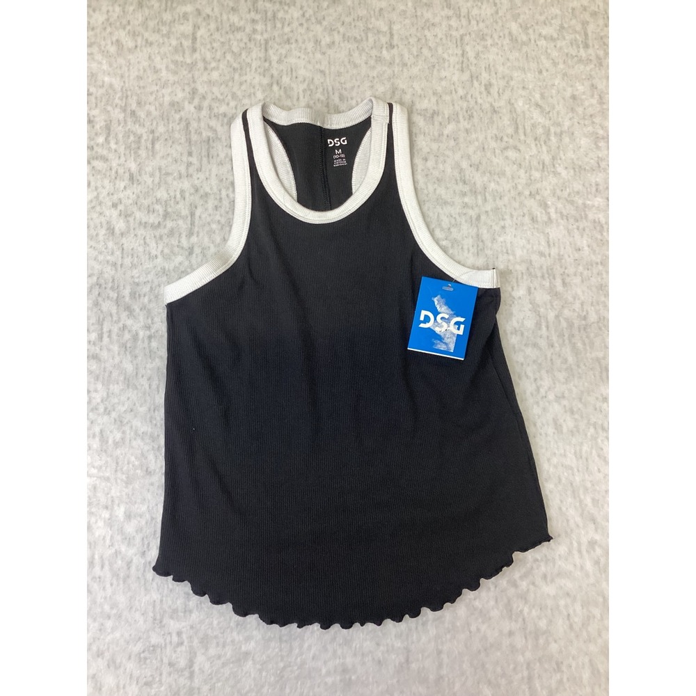 DSG Girls Cotton Rib Tank Pure‎ Black White Trim Racerback Medium 10-12 NWT